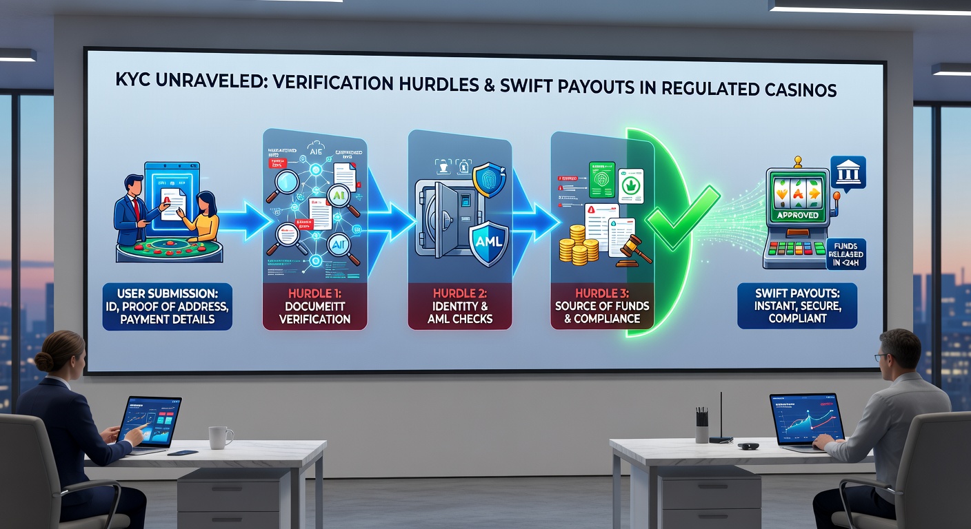 Diagramm veranschaulicht den Zeitvergleich zwischen KYC-verifizierten und unverifizierten Auszahlungen in Casinos, mit Balken für Stunden vs. Tage