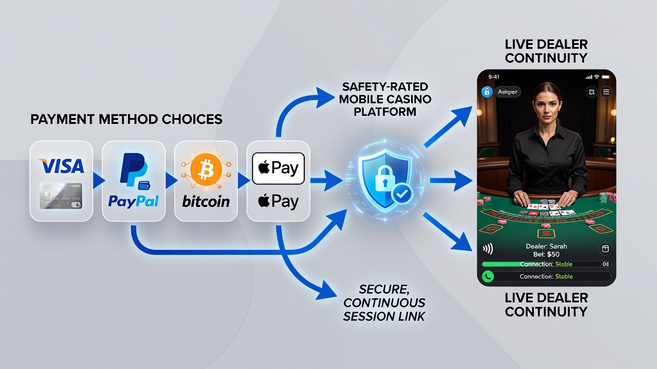 Mobile Casino App mit Live-Dealer und Zahlungsoptionen im Fokus