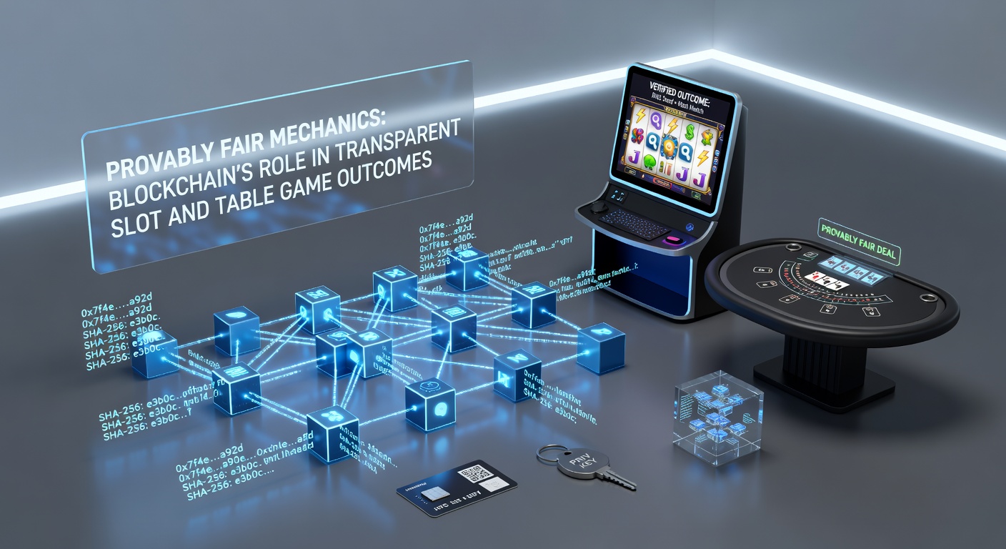 Visualisierung eines Blockchain-Netzwerks mit Slot-Maschinen und Tischspielen, die faire Ergebnisse durch smarte Verträge demonstrieren