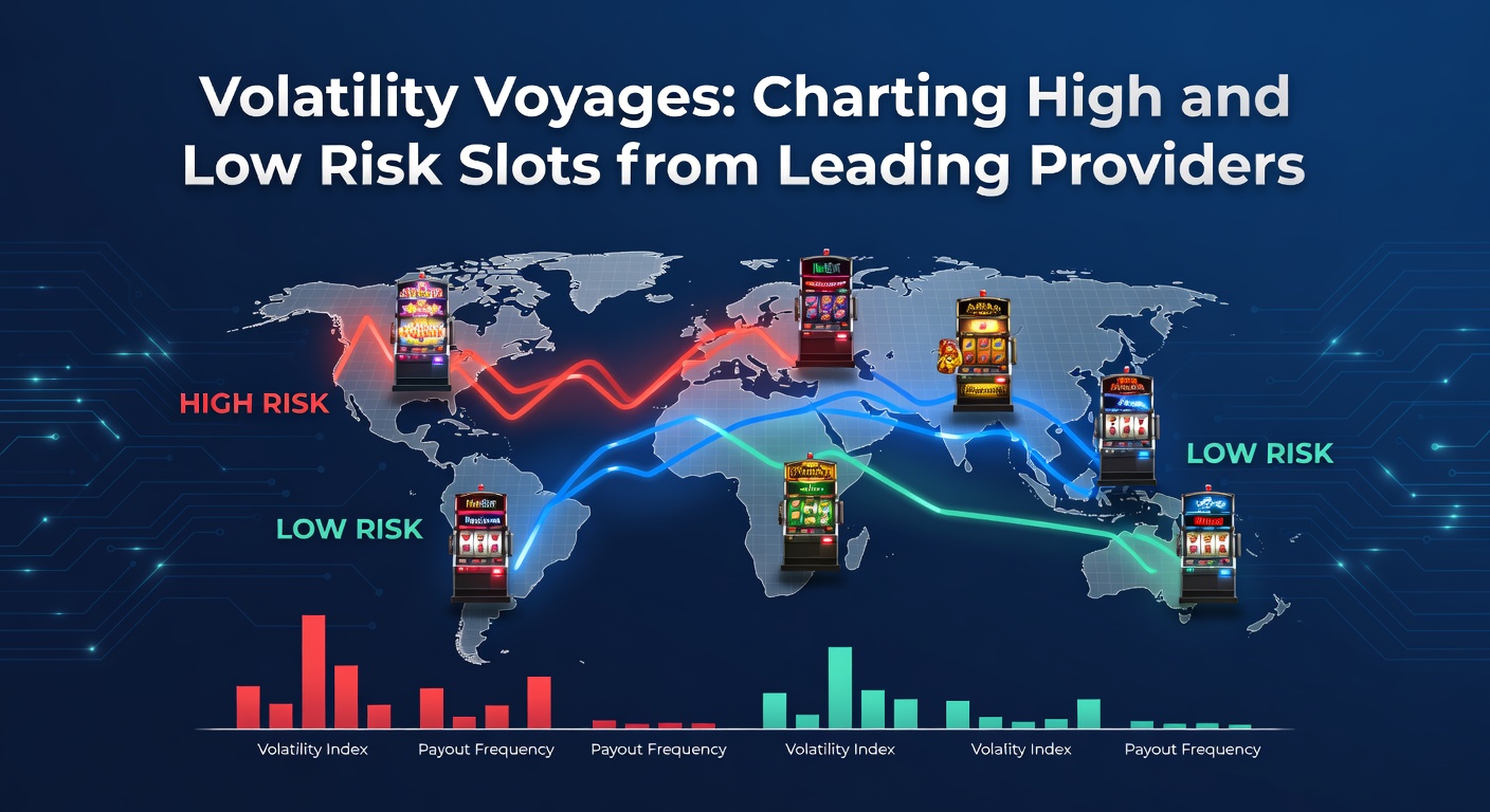 Grafik mit Slot-Maschinen, die hohe und niedrige Volatilität darstellen, inklusive Chart-Diagrammen und Provider-Logos